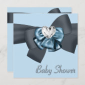 Blue Black Bow Elegant Baby shower Kaart (Voorkant / Achterkant)