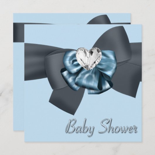 Blue Black Bow Elegant Baby shower Kaart (Voorkant / Achterkant)