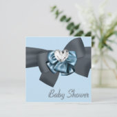 Blue Black Bow Elegant Baby shower Kaart (Staand voorkant)