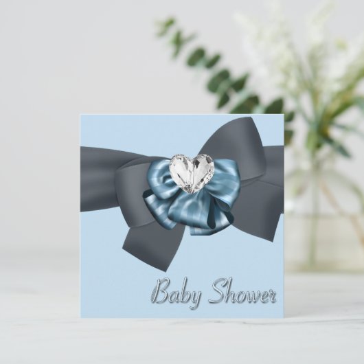 Blue Black Bow Elegant Baby shower Kaart (Staand voorkant)