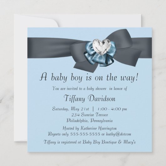 Blue Black Bow Elegant Baby shower Kaart (Achterkant)