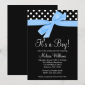 Blue Black Bow Polka Dot Baby Shower-uitnodigingen Kaart (Voorkant / Achterkant)