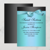 Blue & Black Bow Sweet 16 Verjaardag Uitnodiging (Voorkant / Achterkant)