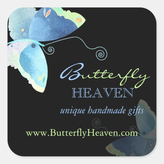 Blue + Black Butterfly Business Marketing Vierkante Sticker (Voorkant)