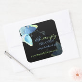 Blue + Black Butterfly Business Marketing Vierkante Sticker (Envelop)