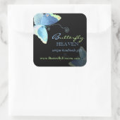 Blue + Black Butterfly Business Marketing Vierkante Sticker (Tas)