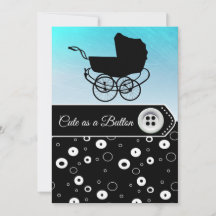 Blue & Black Button Boy Baby Shower-uitnodigingen