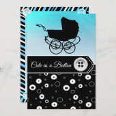 Blue & Black Button Boy Baby Shower-uitnodigingen Kaart (Voorkant / Achterkant)