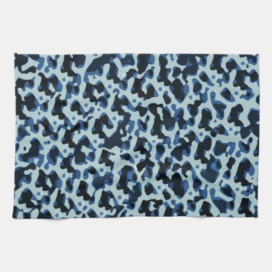 Blue Black Camo Pattern Theedoek (Horizontaal)