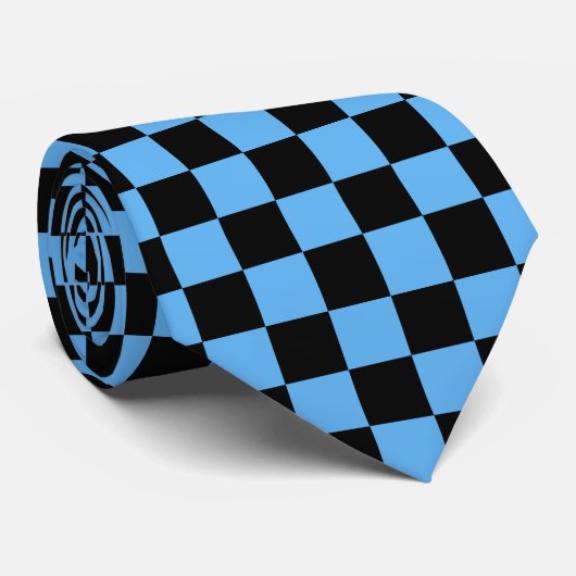 Blue black check tiled pattern stropdas (Opgerold)