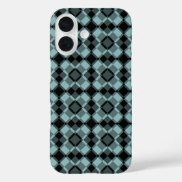 Blue Black Checker Argyle Pattern iPhone 16 Hoesje