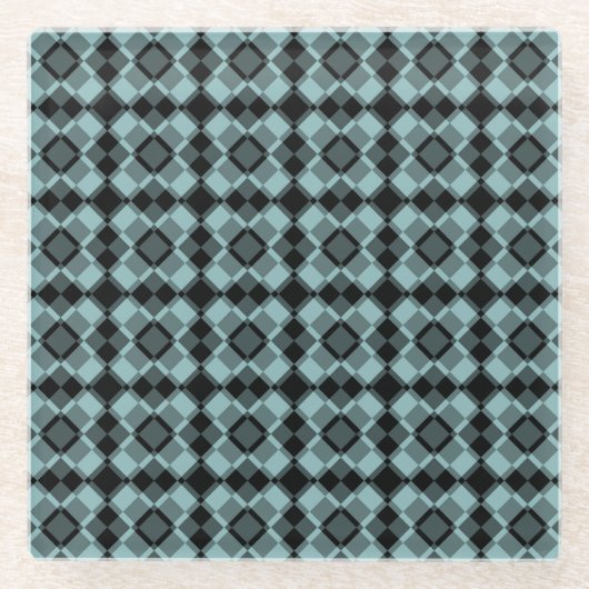Blue Black Checker Argyle Pattern Glazen Onderzetter (Voorkant)