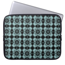 Blue Black Checker Argyle Pattern Laptop Sleeve