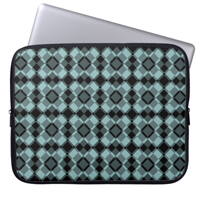 Blue Black Checker Argyle Pattern Laptop Sleeve (Voorkant)