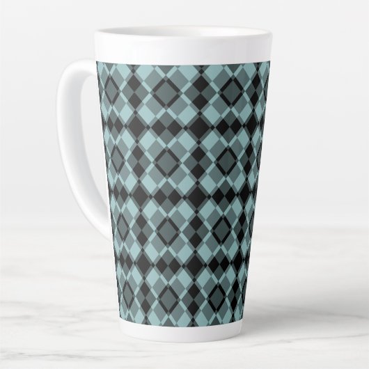 Blue Black Checker Argyle Pattern Latte Mok (Linkerhoek)