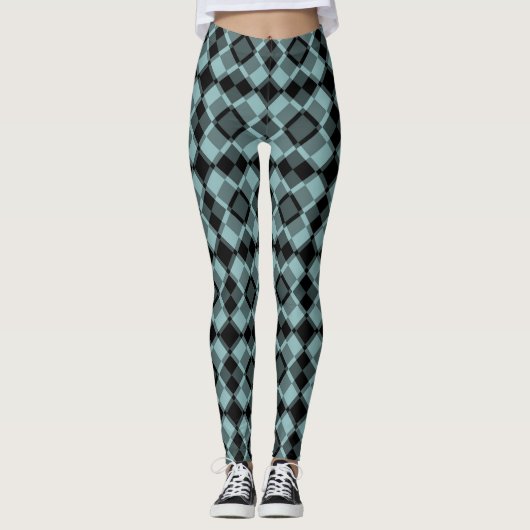Blue Black Checker Argyle Pattern Leggings (Voorkant)