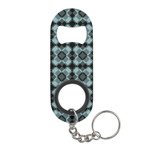 Blue Black Checker Argyle Pattern Mini Flessenopener (Achterkant)