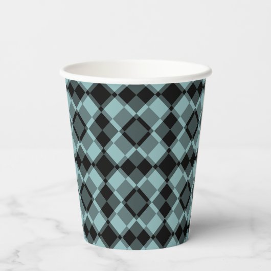 Blue Black Checker Argyle Pattern Papieren Bekers (Achterkant)