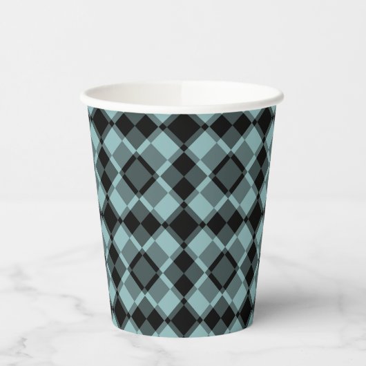 Blue Black Checker Argyle Pattern Papieren Bekers (Links)