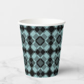Blue Black Checker Argyle Pattern Papieren Bekers (Voorkant)