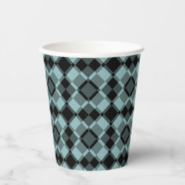 Blue Black Checker Argyle Pattern Papieren Bekers