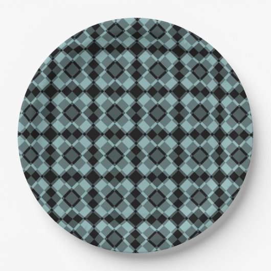 Blue Black Checker Argyle Pattern Papieren Bordje (Voorkant)