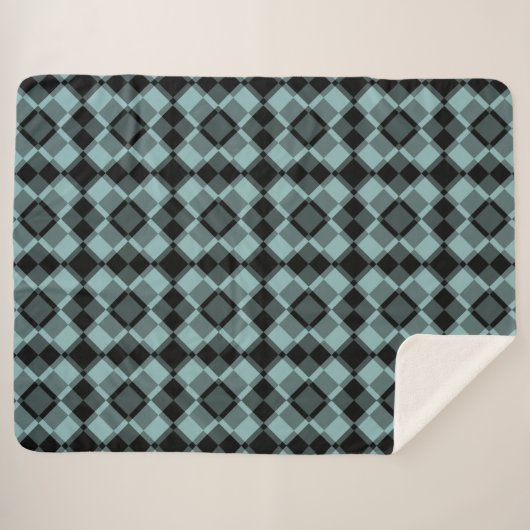 Blue Black Checker Argyle Pattern Sherpa Deken (Voorkant (horizontaal))