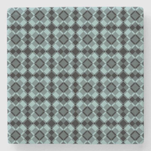 Blue Black Checker Argyle Pattern Stenen Onderzetter (Voorkant)