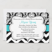 Blue Black Chevron Damask uitnodiging (Voorkant)