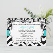 Blue Black Chevron Damask uitnodiging (Staand voorkant)