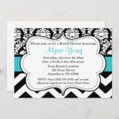 Blue Black Chevron Damask uitnodiging (Voorkant / Achterkant)