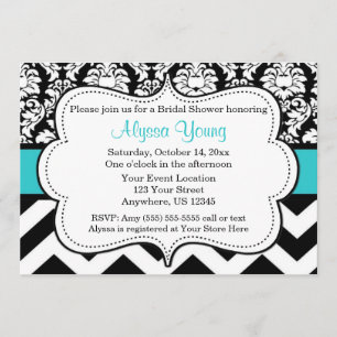 Blue Black Chevron Damask uitnodiging