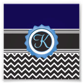 Blue Black Chevron Monogram Foto Afdruk (Voorkant)