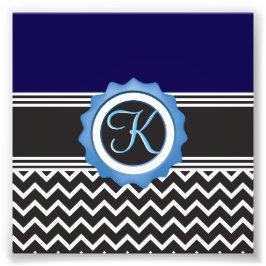 Blue Black Chevron Monogram Foto Afdruk