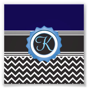 Blue Black Chevron Monogram Foto Afdruk