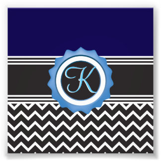 Blue Black Chevron Monogram Foto Afdruk