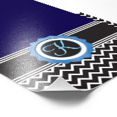 Blue Black Chevron Monogram Foto Afdruk (Hoek)