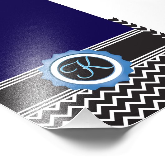 Blue Black Chevron Monogram Foto Afdruk (Hoek)