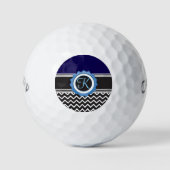 Blue Black Chevron Monogram Golfballen (Voorkant)