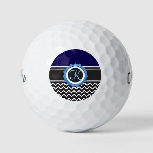 Blue Black Chevron Monogram Golfballen (Voorkant)