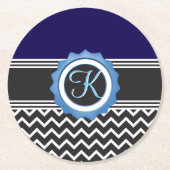 Blue Black Chevron Monogram Ronde Kartonnen Onderzetter (Voorkant)
