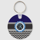 Blue Black Chevron Monogram Sleutelhanger (Voorkant)