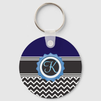 Blue Black Chevron Monogram Sleutelhanger