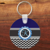 Blue Black Chevron Monogram Sleutelhanger (Voorkant)
