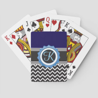 Blue Black Chevron Monogram Speelkaarten