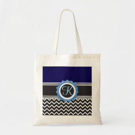 Blue Black Chevron Monogram Tote Bag