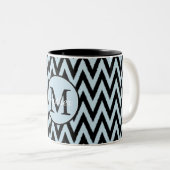 Blue Black Chevron Monogram Tweekleurige Koffiemok (Voorkant rechts)