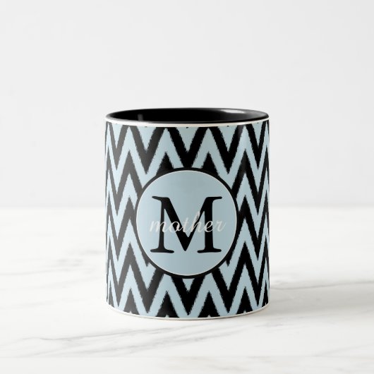 Blue Black Chevron Monogram Tweekleurige Koffiemok (Center)