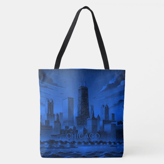 Blue Black Chicago Skyline Canvas tas (Voorkant)