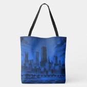 Blue Black Chicago Skyline Canvas tas (Achterkant)